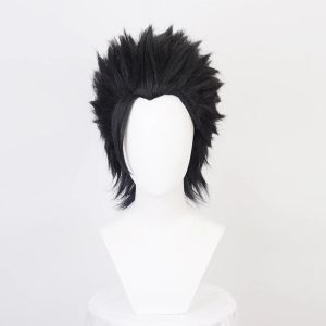 Wigs Final Fantasy FF7 Zack Fair Cosplay Wigs Korte Zwart Slickedback Heat Resistant Synthetic Hair Wig + Wig Cap