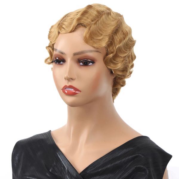 Perruques ondulées de doigt perruques de cheveux synthétiques pour femme perruques noires courtes Blonde maman perruque 1920s Cosplay Halloween fête usage quotidien