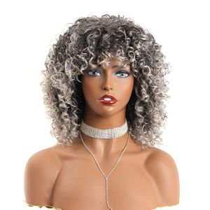 Perruques pelures à cheveux rigide synthétique wavy moelleux avec une frange perruques bouclées coquine
