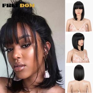 Perruques Freedom Straight Black Synthetic Wigs with Bangs for Women Ombre Yellow Short Bob Wig Hather résistant Bob Hairsyle Cosplay Wigs