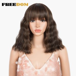 Perruques Freedom Synthetic Bob Short Bob Wig With Bangs Cosplay Wig Wig Wave ombre Brown Purple Blue Wig Wigs Synthetic Wigs for Black Women