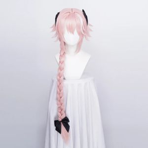 Pelucas Juego Fate Apocryph Astolfo Cosplay Wigs Long Pink resistente al calor Cabello sintético Halloween Rol de juego + 3 piezas Jefa negra