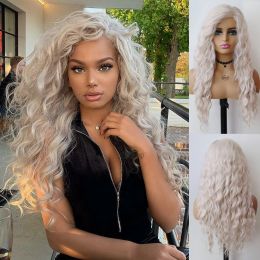 Perruques Gnimegil 26 "Long Wig Curly Synthetic Platinum Blonde Pink Wig Cosplay pour femme Water Wave Hair Mélange Naturel Blend With Bangs