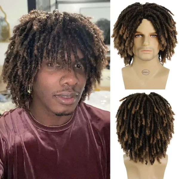 Pelucas gnimegil rastas sintéticas peluca para hombres peluca trenzada ombre ombre hombre peluca afro bob locs grochet twist cabello blanco roca roca