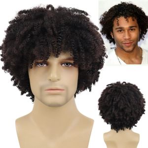 Pruiken GNIMEGIL Synthetische herenpruik Bruin kort haar Krullend Pruiken Mannelijke natuurlijke haarsneden Cool Colly Afro-pruik voor mannen Jongens Kostuumpruiken