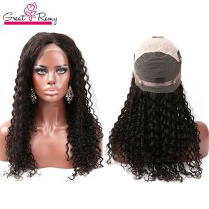 Pruiken Greatremy Maleisisch Diep krullend Golf Echt haar Kanten Voorpruiken 1024 inch Kanten Pruik Natuurlijke kleur Lijmloze LaceWigs 150 dichtheid