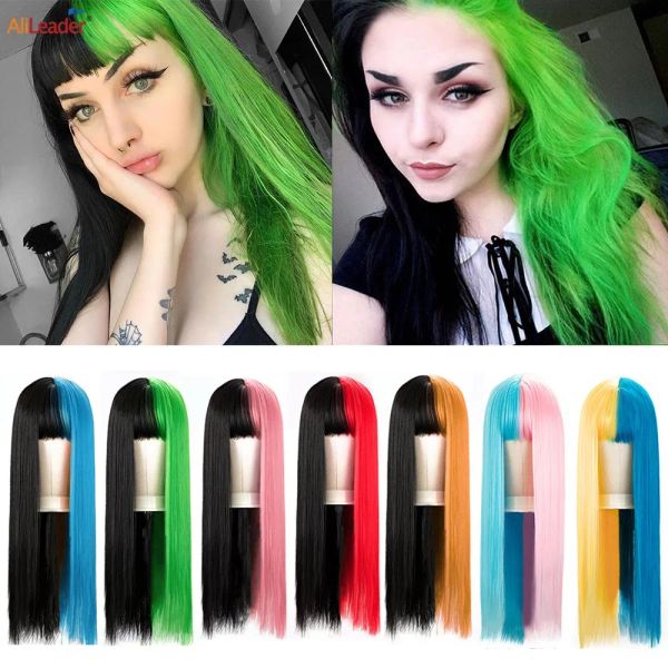 Perruques Green et noir Lolita Cosplay Wig Perruques droites avec une bangs Wig Wig Color Spus