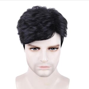 Pelucas Gres Men Pelera corta Black Wavy Fibra resistente al calor Part Wig Male Synthetic Wig para hombres Cabello para la venta Drop envío Peruca