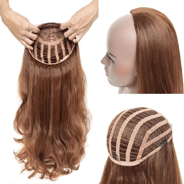 Pelucas Gres media peluca sintética a la venta fibra de alta temperatura Peruki 3/4 pelucas onduladas negras/marrones para mujeres hechas a máquina