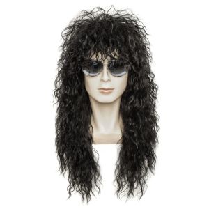 Perruques gres gres Black Long Curly Wig Male Male Synthétique Cosplay Wigs Puffy Machine de fibres à haute température Fabriqué pour les hommes