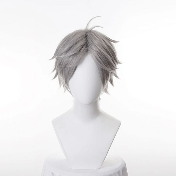 Perruques Haikyuu!!Perruque synthétique courte grise de volley-ball Koushi Sugawara, cheveux résistants à la chaleur, Costume de Cosplay + bonnet de perruque