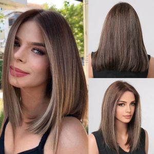 Pruiken kapsel donkerbruine bob kant front mens haar pruik met blonde highlights schouderlengte lob kapsel remy haarpruiken voor vrouwen