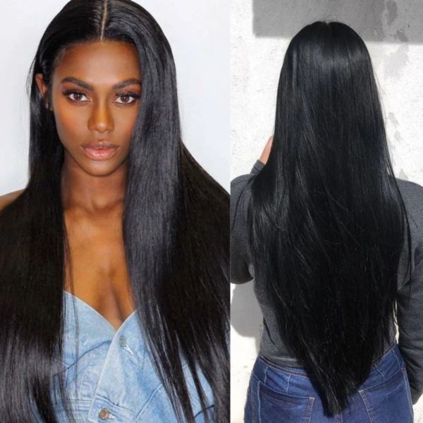 Pelucas Caballado de pelo largo y liso Cabello negro Camino sintético para mujeres para cosplay Midid Middle Servant para el uso diario de pelucas de fibra negra