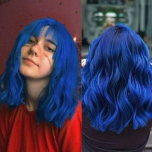 Perruques HAIRCUBE – perruques synthétiques courtes bleues bouclées ondulées pour femmes noires, perruques naturelles soyeuses avec frange, cheveux résistants à la chaleur pour fête Cosplay