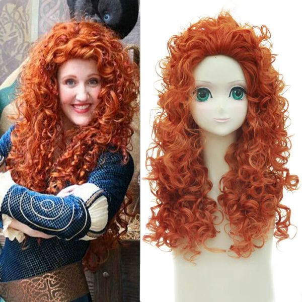 Pelucas HAIRJOY Brave Merida Princess Cosplay peluca pelo sintético largo rizado naranja Lolita pelucas