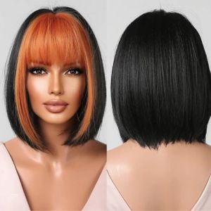 Perruques Hairjoy Brown Blonde ombre Bob Wigs For Women Cosplay Wig with Bangs Roots Dark Roots Grey Natural Synthetic Hair