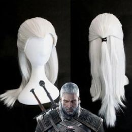 Perruques HAIRJOY argent blanc Geralt de Rivia Cosplay perruque longue droite perruques de Costume cheveux synthétiques fibre résistante à la chaleur