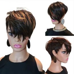 Perruques HAIRJOY cheveux synthétiques perruque afro-américaine brun noir mélangé perruques courtes droites pour les femmes noires