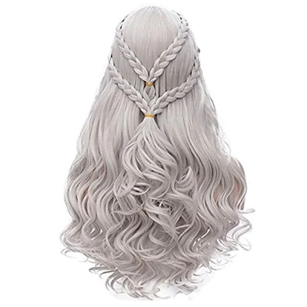 Perruques Hairjoy Synthetic Hair Daenerys Targaryen Wigs Silver Long Traided Costume Cosplay Queen Lolita Wig pour femmes