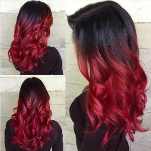 Perruques HAIRJOY synthétique résistant à la chaleur noir à rouge femmes perruque de cheveux longs ondulés pour Costume de fête Halloween