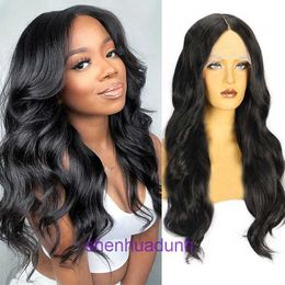 Wigs Coiffures pour femmes Cheveux humains 13 * 4 Front Lace Wig Femmes Black Long Curly Synthetic Fiber Bandbod Body Wave