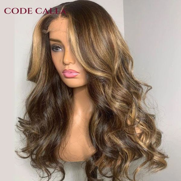 Perruques HD Sight Light Wig 13x4 Lace Frontal Wigs Brésilien Honey Blonde Brown Colore Human Hair Wigs Ombre Body Wave Lace