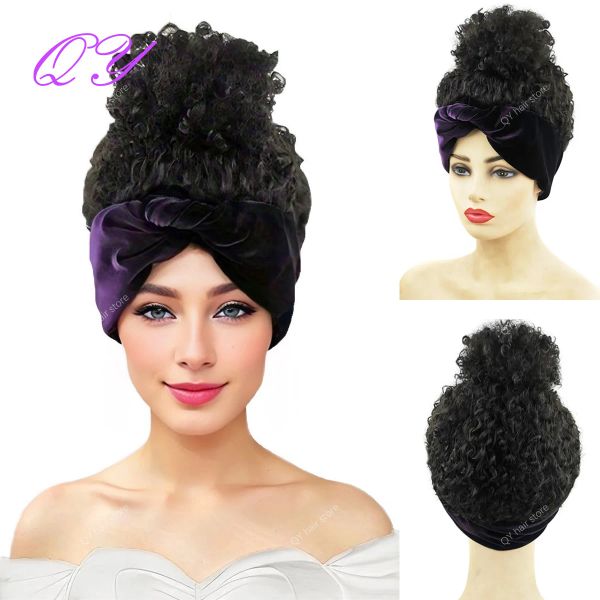 Perruques bandeau synthétique Wig's Wig Short Black Curly Afro Perruques pour femmes Bundl Bundl Bundl Wrap Hair Bands Wigs