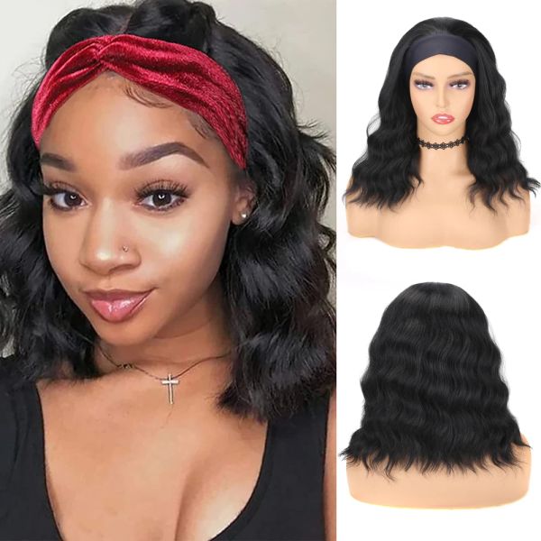 Perruques bandeau perruque pour femmes noires cheveux synthétiques vague d'eau femme perruque courte 14 