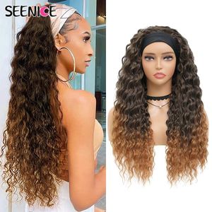 Pelucas Pelucas con diadema para mujeres negras Onda de agua profunda Pelo largo Peluca afro sintética Natural Sin cola Rizado Ombre Cosplay Rubio Peluca barata