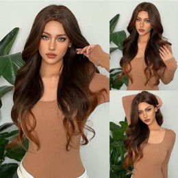 Pelucas Henry Margu Long Ombre Black Brown Wigs sintética Natural Wavy Hair Wig para mujeres Cosplay Uso diario Resistente al calor