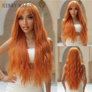 Pelucas HENRY MARGU Pelucas sintéticas onduladas al agua largas Peluca de pelo resistente al calor de jengibre naranja natural con flequillo para mujeres Cosplay pelo falso