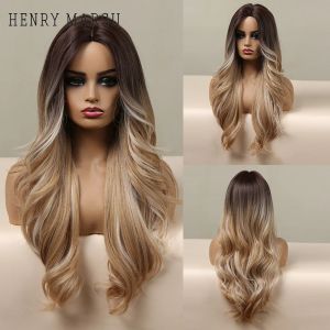 Perruques Henry Margu Women's Synthetic Long Wig Wig ombre Brown Blonde Sights Wigs Part Middle Cosplay Party Fake Hair Hair