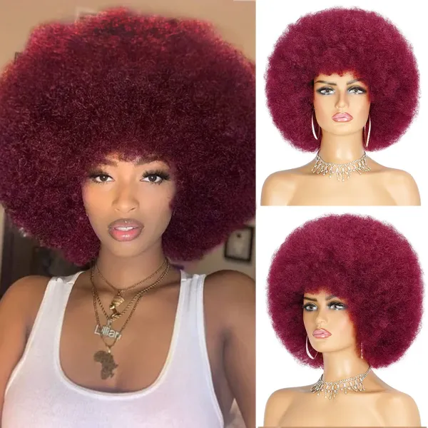 Perruques haute bouffée Afro bouclés perruques avec frange cheveux synthétiques blonds naturels Afro crépus bouclés perruque pour femme noire résistant à la chaleur usage quotidien