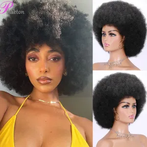 Perruques High Puff Afro Wig Short Kinky Curly Wig With Bangs Black Ombre Synthetic Hair for Women Party Blackpink Femme Bob Wigs