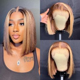 Wigs Highlight P4/27 Brazilian Remy Hair Short Bob Ombre Human Hair Wigs Blond Wig Straight Bob Wig Lace Front Wigs