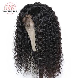 Perruques Honrin Hair 13x6 partie profonde dentelle avant perruque bouclée pré plumée délié profond Curl brésilien vierge cheveux humains 150% densité