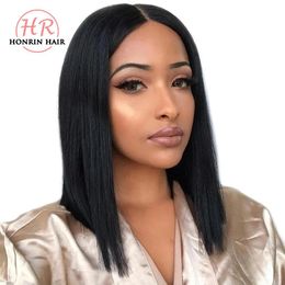 Pelucas Honrin Hair Lace Front Wig Short Bob Brasileño Virgen Cabello humano Nudos blanqueados 150% Densidad Pre arrancado con pelos de bebé