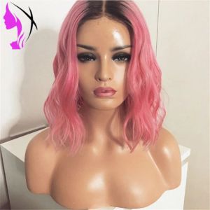 Wigs Hot Ombre Synthetische kant Vooraanpruik Warmte Resistent Pink Color Simulatie Haar haar Korte Bob -pruik voor zwarte vrouwen