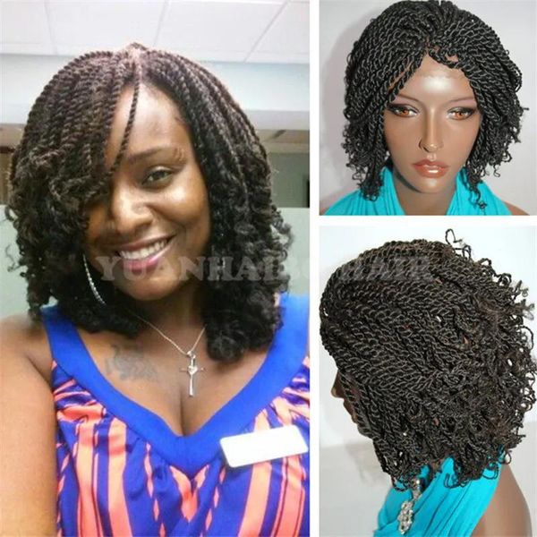 Perruques vente chaude 1b naturel noir synthétique cheveux courts crépus torsion perruques tressées pour les femmes noires gratuit