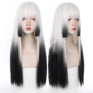 Perruques HOUYAN Cheveux longs et raides blanc dégradé gris et noir cosplay perruque Lolita perruque résistante à la chaleur perruque synthétique dames couleur mixte g