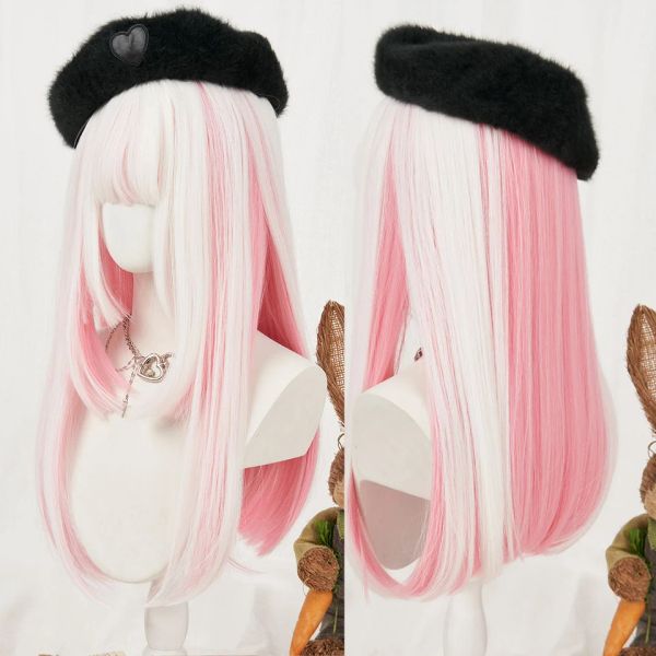 Perruques HOUYAN synthétique Cosplay cheveux longs raides Lolita perruque rose blanc dégradé fille perruque résistant à la chaleur fibre synthétique perruque