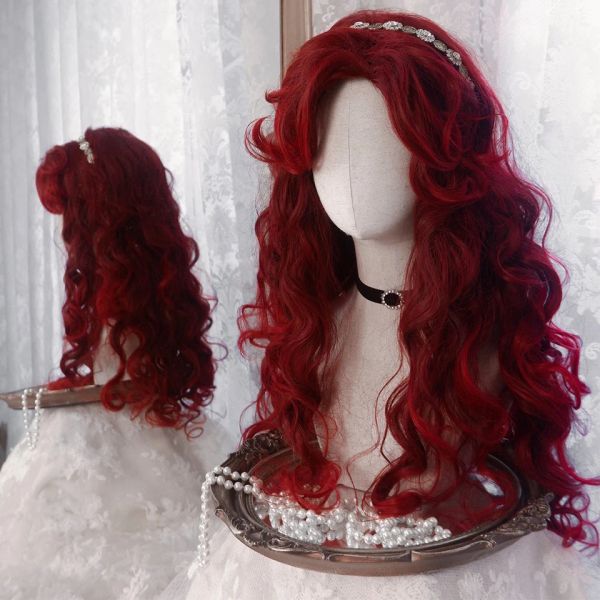 Pelucas houyan sintética larga ondulada cabello rizado rojo peluca negra femenina cosplay lolita heaatresistant peluca