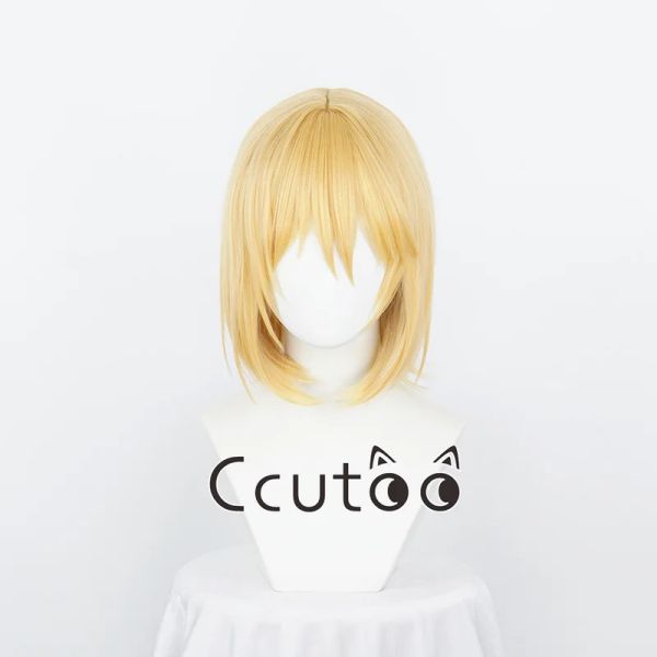 Perruques Howl's Moving Castle Wizard Howl Court Doré Résistant à la Chaleur Synthétique Cheveux Cosplay Howl Perruque + Cap