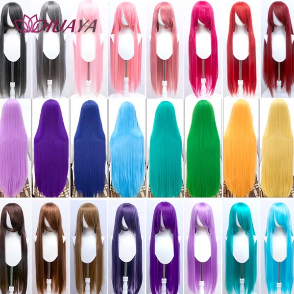 Pelucas HUAYA Peluca de cosplay 100 cm Pelucas sintéticas rectas largas para mujeres Cabello resistente al calor Rubio Verde Amarillo Rosa Pelucas de disfraz de anime