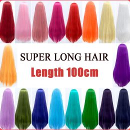 Wigs Huaya Super Long Staight Cosplay Wig Heat Resistant Synthetic Hair Anime Party Pany Panjes Zwart Blauw Roze Groen Geel Rood Goud