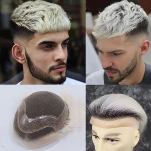 Perruques Human Humbes Men's Lace's Front Toupee Roots Black Roots Platinum Blonde ombre Hair Couleur 8x10inch