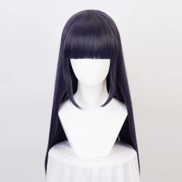 Perruques Hyuga Hinata Straight Synthetic Hair Blue mixted Bang Bang Cosplay Wigs + Wig Cap