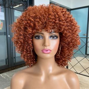 Perruques I's a wig Perruque synthétique courte afro bouclée avec frange orange gingembre pour femme noire marron blonde rouge pour fête quotidienne