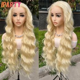 Perruques iparty 13x4 couleur blonde en dentelle synthétique perruque avant avec cheveux de bébé pré-cueilli 32 pouces de longue perruque de vague de boby pour les femmes noires quotidiennement