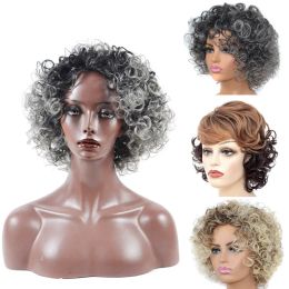 Perruques jeedou perruque cheveux courts bouclés coiffure moelleuse pour femmes perruques synthétique noir marron gris mélange couleur